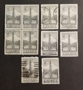 CANADA Scott 321 Used 1953 $1.00 Pacific Totem Pole Lot of 10 used Stamps z7704