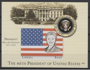 Liberia 2016 Mi. Bl. 754 ND NON EMIS Hillary Clinton President White House Flag-