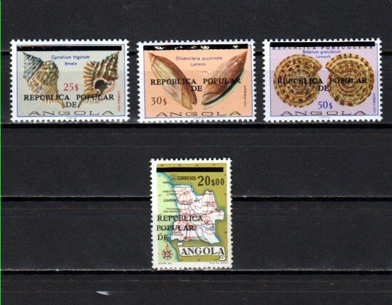 Angola, Scott cat. 604-607. Sea shells o/printed issue. ^