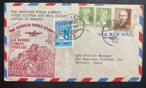 1947 Ankara Turkey Airmail First Flight cover FFC To Karachi India