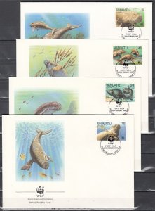 Vanuatu, Scott cat. 470-473. W.W.F. issue. Dudongs shown. 4 First day covers.