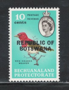 Botswana 1966 Overprint Queen Elizabeth II & Red-Headed Weaver 10c Scott # 11 MH