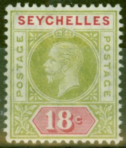 Seychelles 1913  18c Sage-Green & Carmine SG76a Split A Fine & Fresh Lightly ...