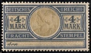 1906 Germany Revenue 4 Marks Freight Duty Unused