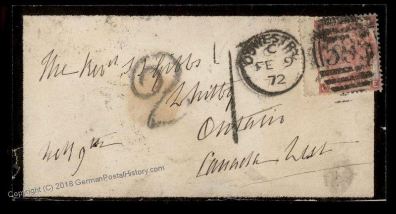 England 1872 Britain Ontariao Canada Mourning Transatlantic Mail Cover 77459