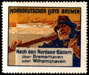 Vintage Germany Poster Stamp North German Lloyd Bremen To The North Sea Resorts