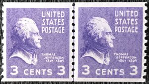 US #842 MNH Coil Line Pair Thomas Jefferson SCV $2.00 L23