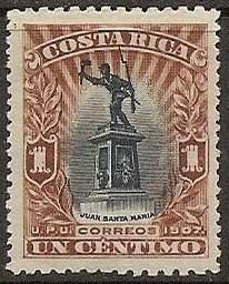 Costa Rica 1907 Sc #59 Juan Santamaria 1c. perf 14, used.