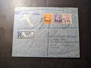 1948 Registered British Somalia EAF Overprint Airmail Cover to Rome Italy