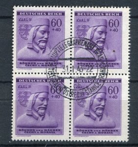 GERMANY; BOHMEN/MAIREN 1943 early Winter Relief issue fine used BLOCK of 4