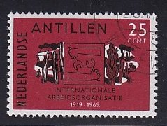 Netherlands Antilles  #320  cancelled  1969 ILO emblem cactus and house  25c