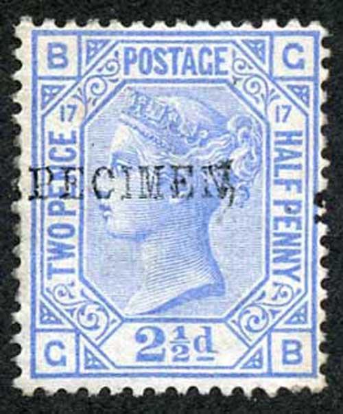 SG142 2 1/2d Blue plate 17 opt Specimen Mint (large original Gum) Cat 160 pounds