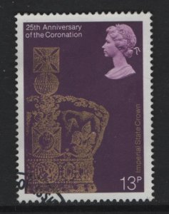 Great Britain  #838  used 1978  anniversary coronation 13p