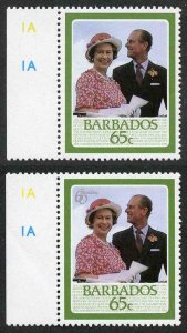 BARBADOS SG812a 1986 Queens 60th Birthday 65c error SILVER OMITTED U/M