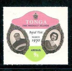 Tonga 1970 Odd Shaped, Die Cut, 9s Air Mail Royal Visit, King & Queen  # 1690
