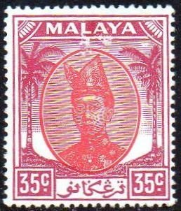 Trengganu 1952 35c scarlet and purple MH