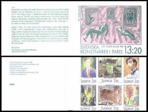 H387 Sweden 1988 MNH stamp booklet Fine art paintings Scott 1694-1699 Cz Slania