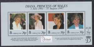 Gibraltar # 754, Diana, Princess of Wales, Souvenir Sheet, NH 1/2 Cat.