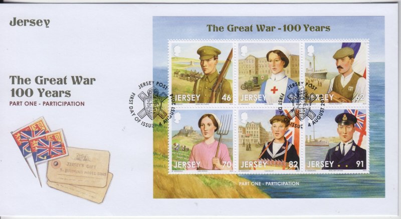 Jersey 2014, 'The Great War, Souvenir Sheet  . on FDC