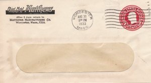 U.S. MATTHEWS MANUFAXTURING CO. 1933 Metal Stampings Logo PrePaid Cover Rf 47539