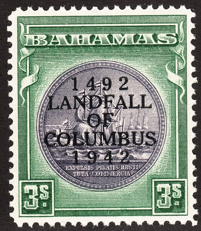 1942 Bahamas Seal of Bahamas 3/ issue 1492 Landfall of Columbus O/P MNH Sc# 127