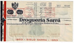 Cuba 1954 Havana meter cancel on ad cover (front/back) for Druggist