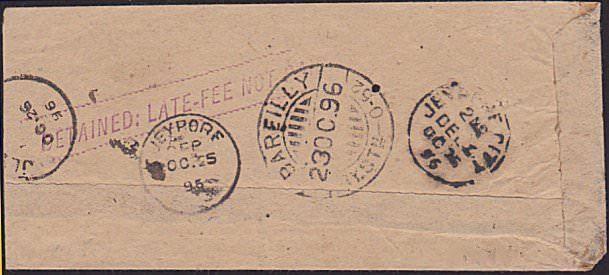 INDIA 1896 small cover DETAINED LATE FEE NOT PAID, Postage due..............6536