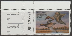 U.S. Scott #14 Wisconsin Duck Stamp - Mint NH Plate Number Single