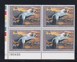 RW59 VF-XF plate block of 4 OG never hinged nice color cv $ 125 ! see pic !