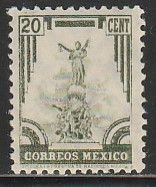 MEXICO 714, 20¢ INDEPENDENCE MONUMENT 1934 DEFINITIVE, UNUSED, H OG. VF.