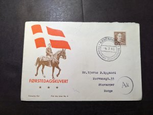 1943 Denmark First Day Cover FDC Copenhagen to Stavanger Norway