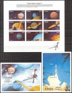 Ghana 1990 Space Voyager 2 1226/8 Mi. 1428/36 Bl. 160/1 Imperf. MNH