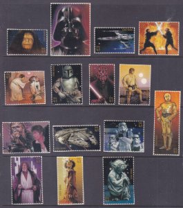 US 4143 (a-o) MNH 2007 41¢ Star Wars Movie 30th Anniversary Singles Full Set