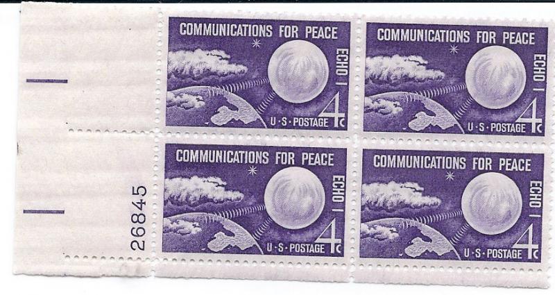 US#1173 ECHO 1  4c Plate Block of 4 (MNH)CV $1.15