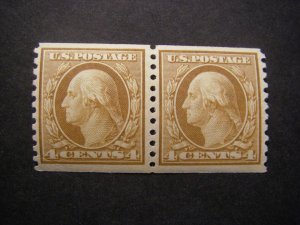 Scott 495, 4c Washington coil, rotary perf 10, MNH pair, Nice Early Coil