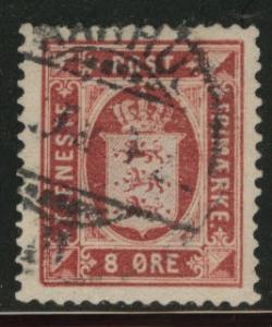 DENMARK  Scott o8 used 1875 official