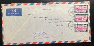 1969 Kabul Afghanistan Airmail Reg Cover to Wells Fargo Bank San Francisco USA