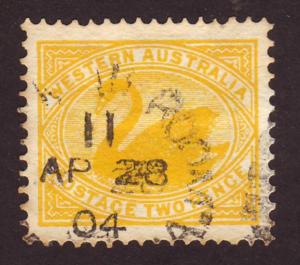 Western Australia 1903 Sc#77, SG#118  2d Yellow Swan USED.  