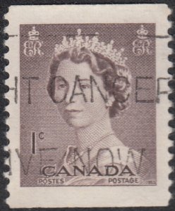 Canada 1953 used Sc #325as 1c Queen Elizabeth II Karsh Portrait