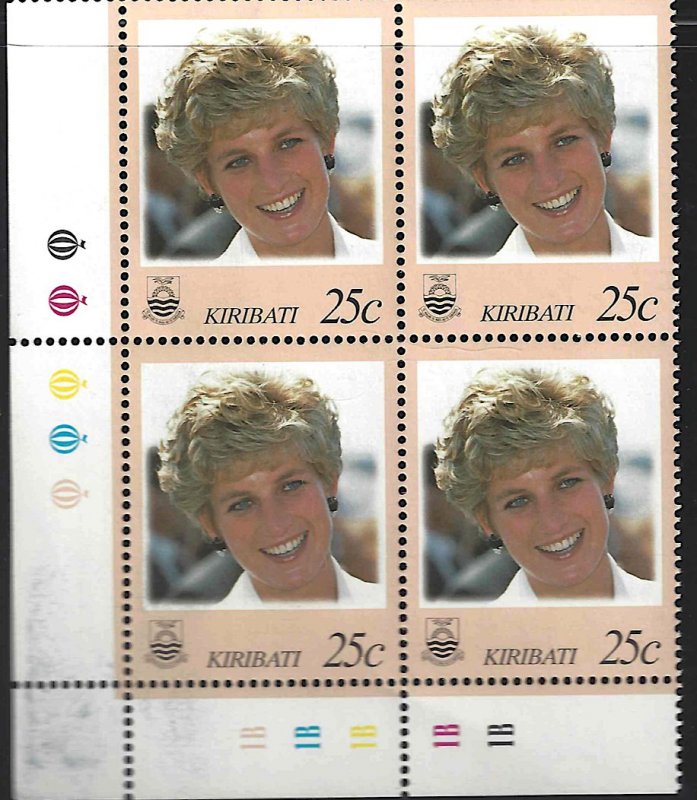 Kiribati 719A 25c Princess Diana Memorial Fund MNH Corner Blk4 CV$2 1998