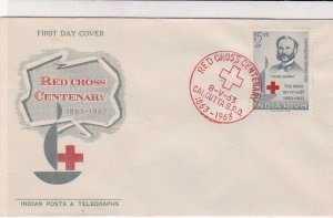 India 1963 Red Cross Centenary Illustration Cancel & Stamp FDC Cover Ref 34731