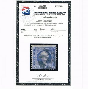 GENUINE SCOTT #115 USED 1869 ULTRAMARINE PSE CERT WELL DEFINED G-GRILL