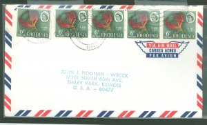 Rhodesia (1965-1978)  1968 Airmail cover to U.S., 6d Liliy x 5