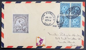 USA, 1932, SC # 719, Block of 4, Olympic Games Cover, Used, F