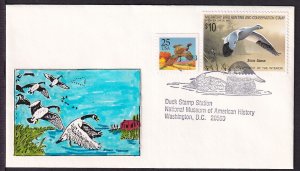 1988 Federal Duck Stamp Sc RW55 $10 FDC with JB hand-painted cachet