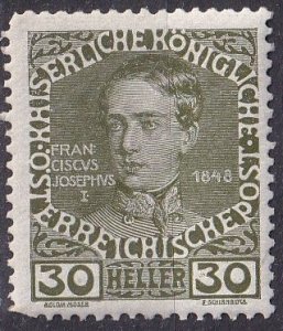 Austria 119a (mvlh, bent corner) 30h young Franz Josef I, ol grn (1913)