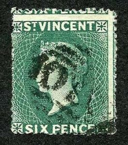 St Vincent SG19 6d Dull Blue-green Wmk Star S/ways Cat 50 pounds