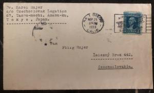 1933 San Diego USA Airmail Cover To Czechoslovakia Return Address Tokyo Japan