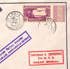 SENEGAL AOF Air Mail Cover FIRST FLIGHT St Louis Dakar 1937 France Colonies XH85