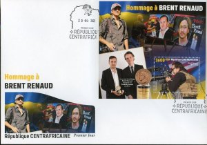 CENTRAL AFRICA 2022 TRIBUTE TO BRENT RENAUD SOUVENIR SHEET  FIRST DAY COVER